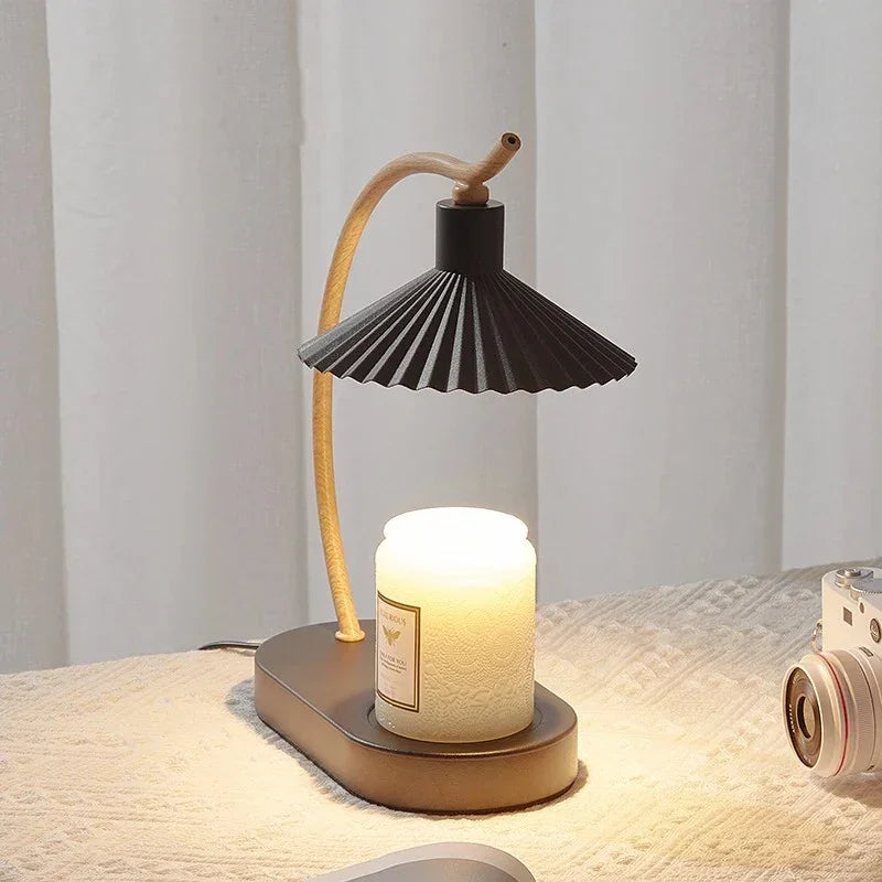 Kaarsenwarmerlamp Zwart Hout Minimalistisch 31cm Tafellamp Sfeerverlichting Woonkamer | Sansoti