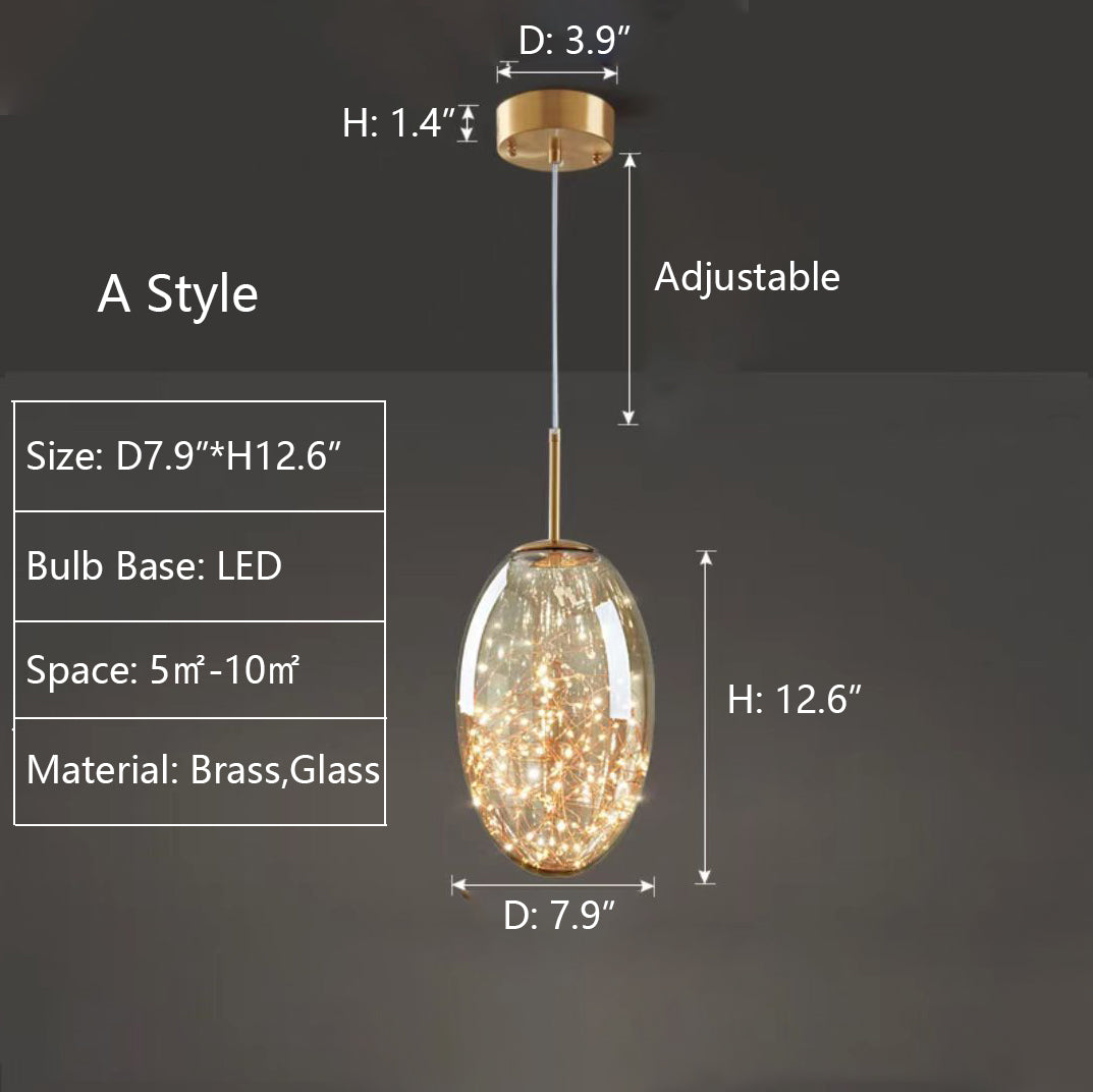 Grijze glazen hanglamp met sterrenhemel-effect voor eetkamer, bar of keukeneiland | Sansoti