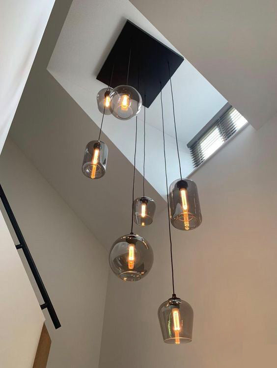 Spiraalvormige Hanglamp met Glazen Bollen voor Trappenhuis Hoge Ruimtes Dimbaar E14 Modern Design Woonkamer | Sansoti