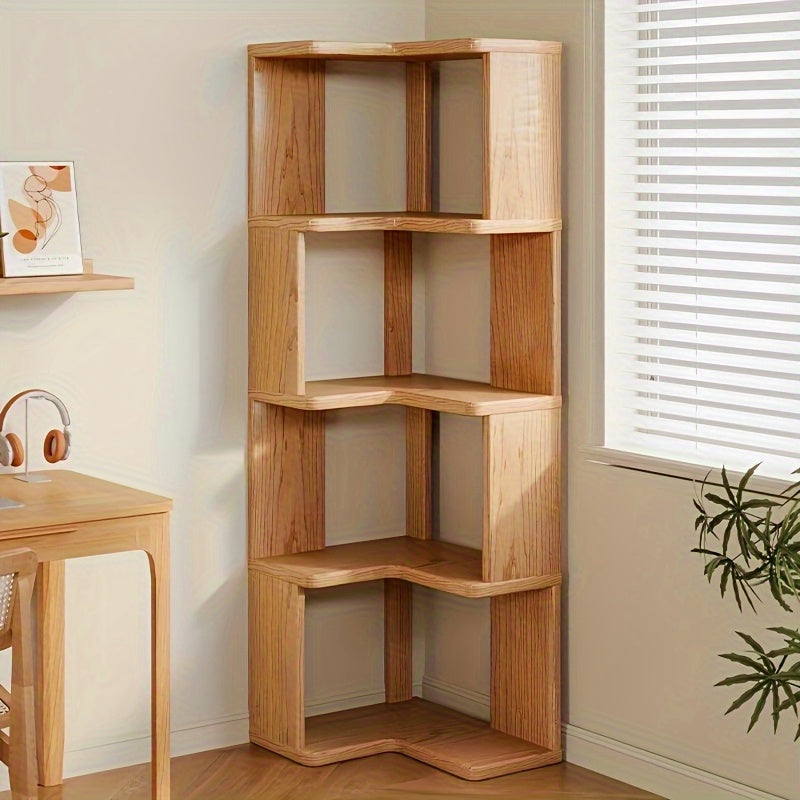 Houten Hoekrek Massief Hout – 162 cm Wandmontage Schuin Met Afgeronde Randen Voor Boeken en Decoratie | Sansoti