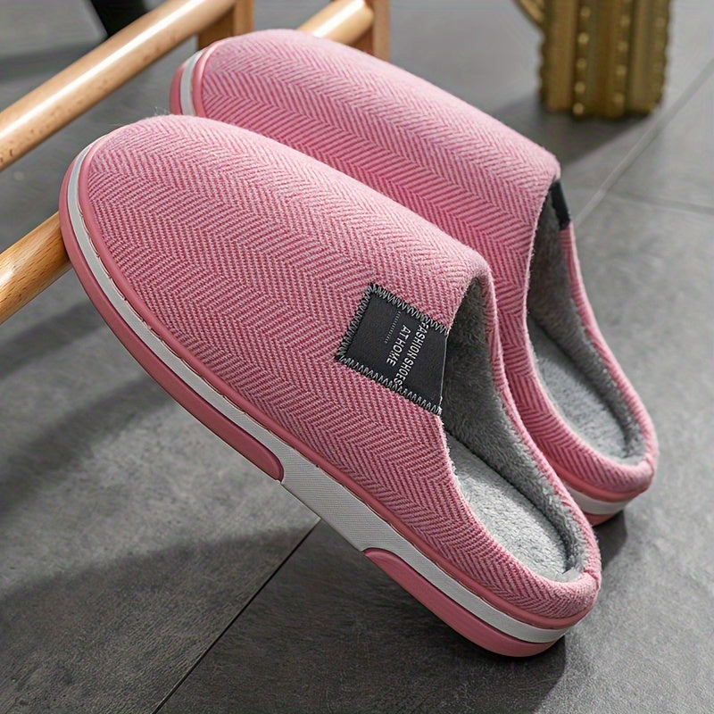 Men's Slippers with Herringbone Pattern, Warm Plush Lining, Non-Slip Sole, Comfortable House Footwear for Winter | Sansoti
