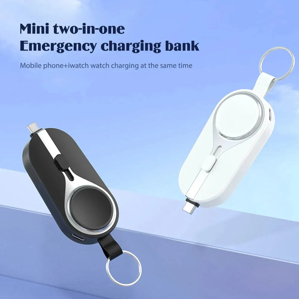 Draadloze oplaadclip powerbank karabijnhaak compact zwart telefoon smartwatch oplader sleutelhanger draagbare lader | Sansoti