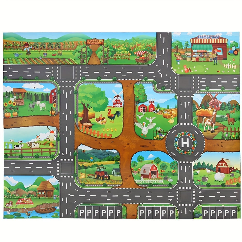 Speelkleed Kinderen 100x130cm Boerderij Wegen Antislip Speelmat Speelgoedauto's Dieren Verkeerskleed Kinderkamer Vloerkleed | Sansoti