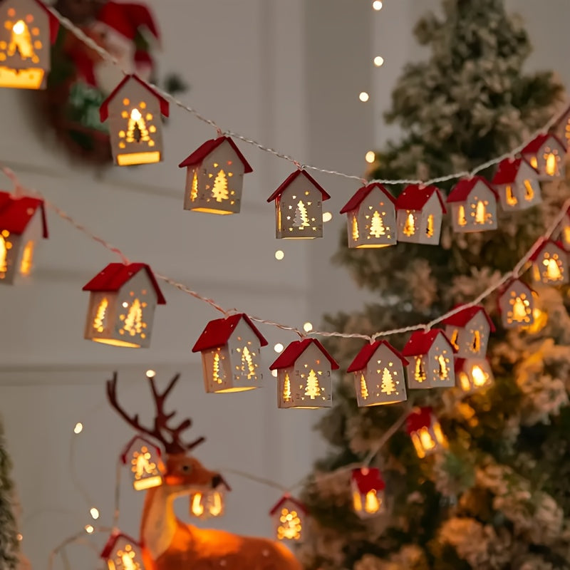Verlichte Decoratie Huisjes LED Slinger 200cm Kerst Wintersfeer Warm Licht Batterij Sfeervol Kerstdecoratie | Sansoti
