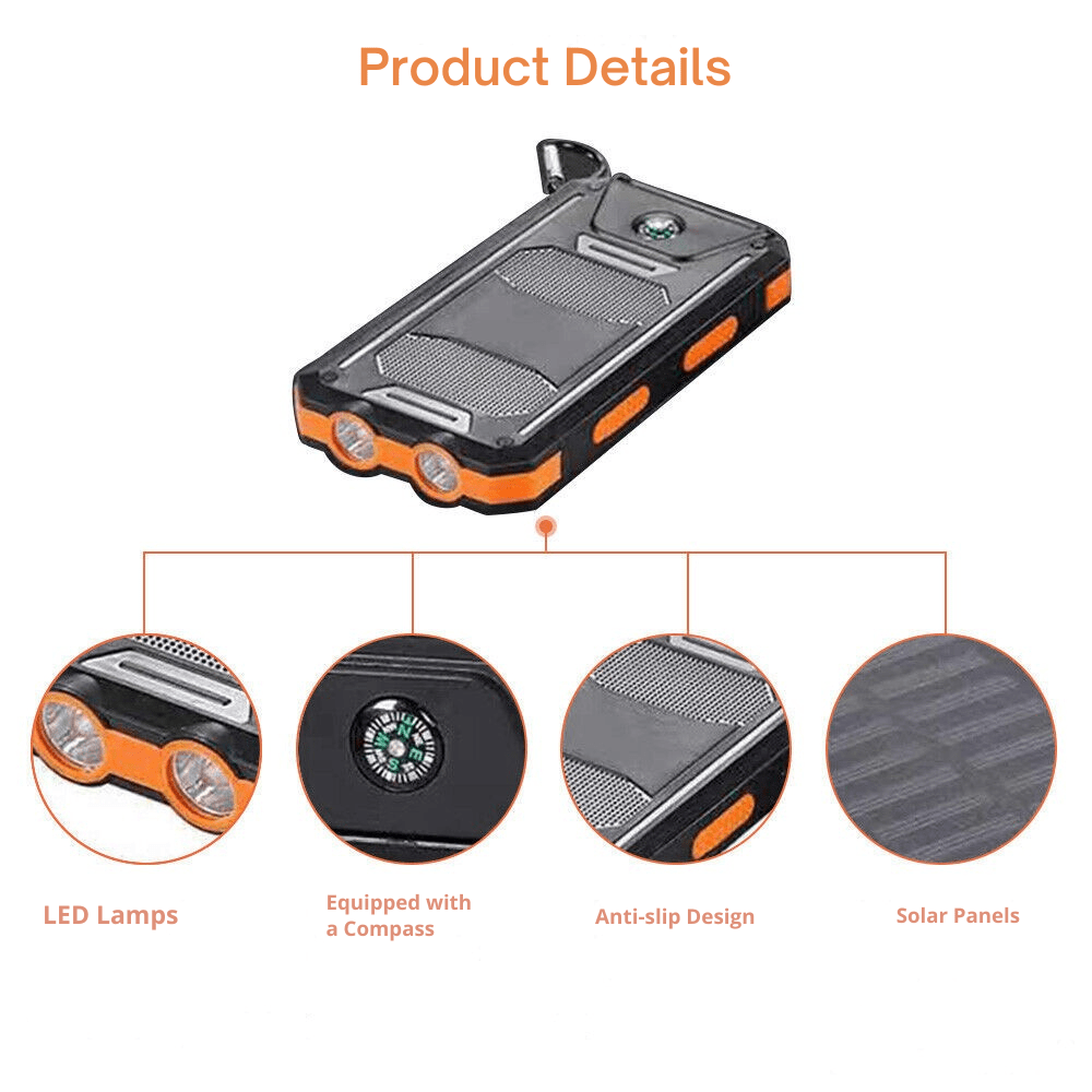 Solar-Powerbank 10000 mAh mit wasserdichtem Gehäuse für den Außenbereich | Restfield