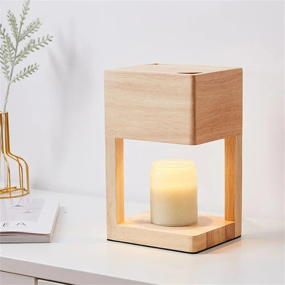 Kaarsenwarmerlamp Hout Modern 26cm Tafellamp Sfeerverlichting Woonkamer Slaapkamer | Sansoti