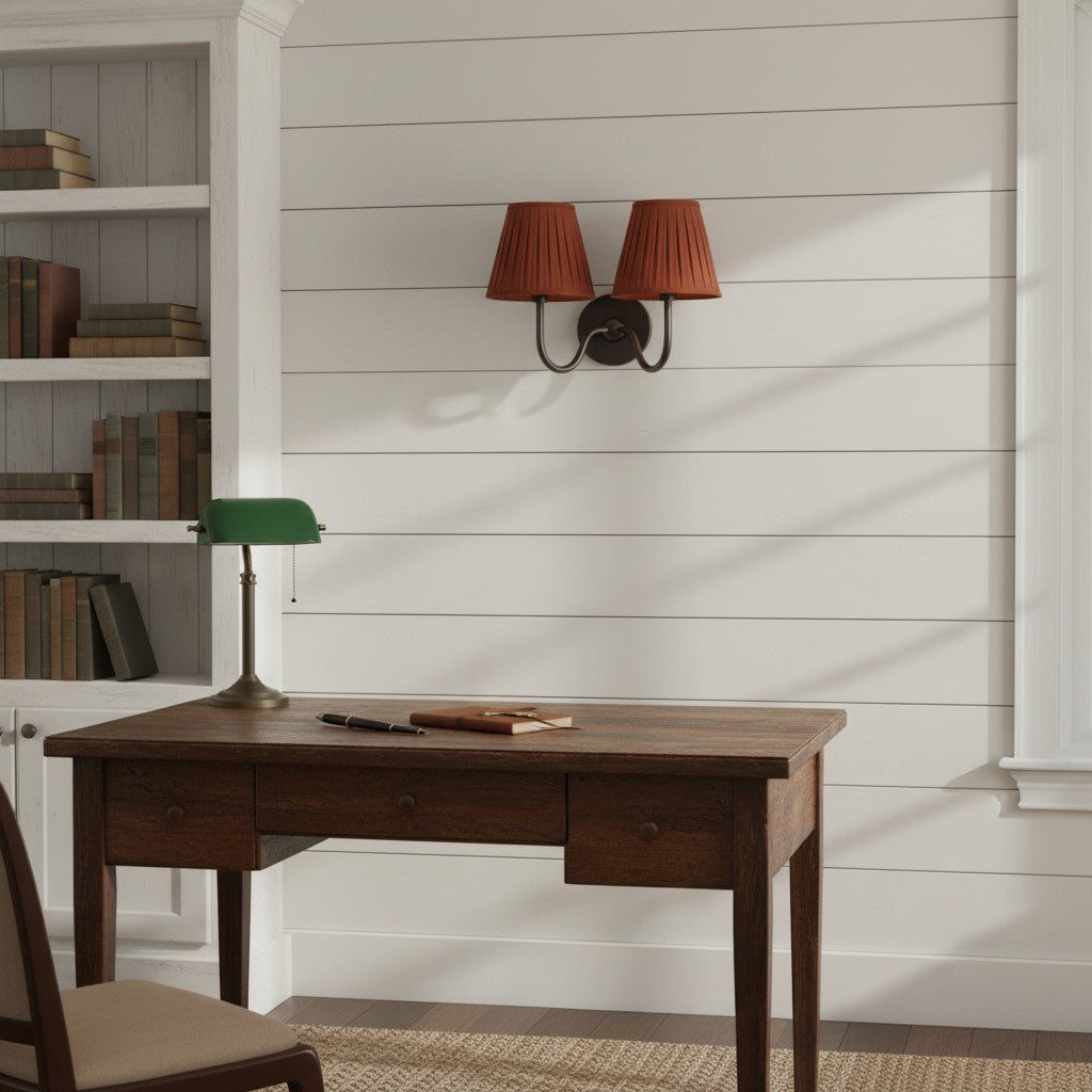 Wandlamp Messing met Stoffen Kap Plissé of Glad Wit Rood Groen Blauw Geel Antiek Brons Chroom 1 of 2 Lichtpunten | Sansoti