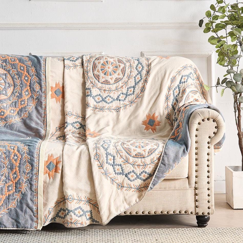 Katoenen Plaid met Mandala-Patroon – Boheems Decoratieve Deken voor Bank en Bed – 152×203 cm en 203×231 cm | Sansoti