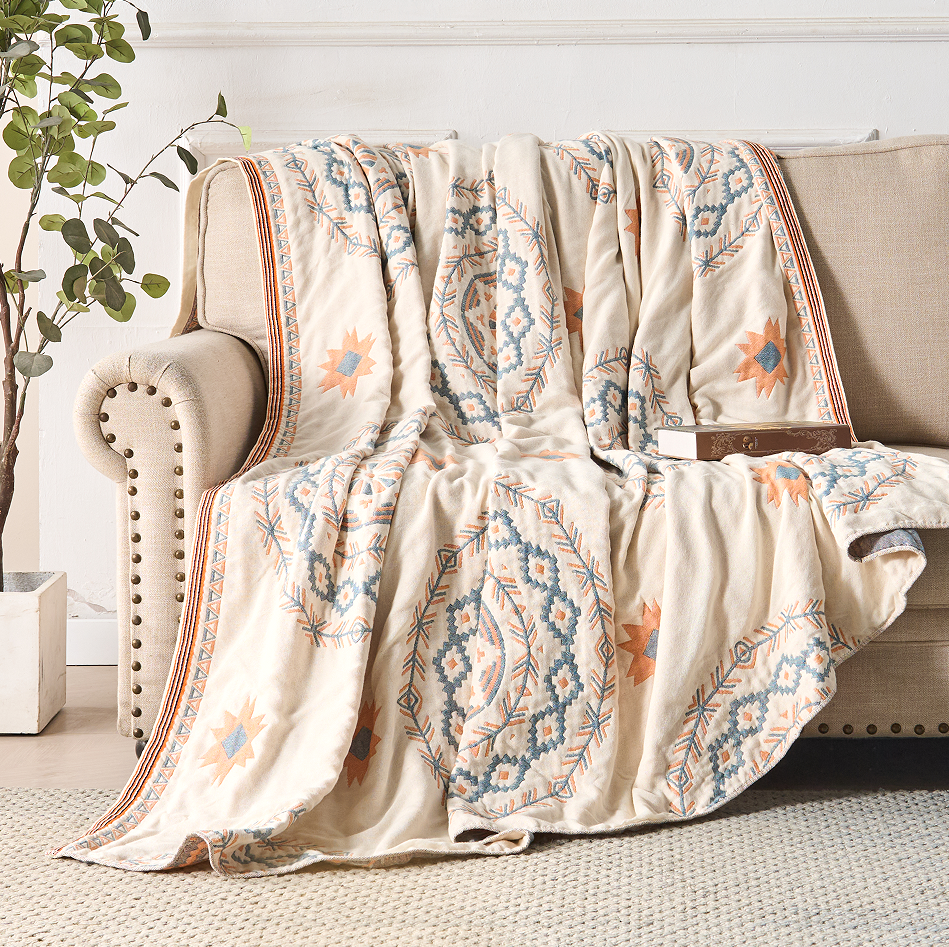 Katoenen Plaid met Mandala-Patroon – Boheems Decoratieve Deken voor Bank en Bed – 152×203 cm en 203×231 cm | Sansoti