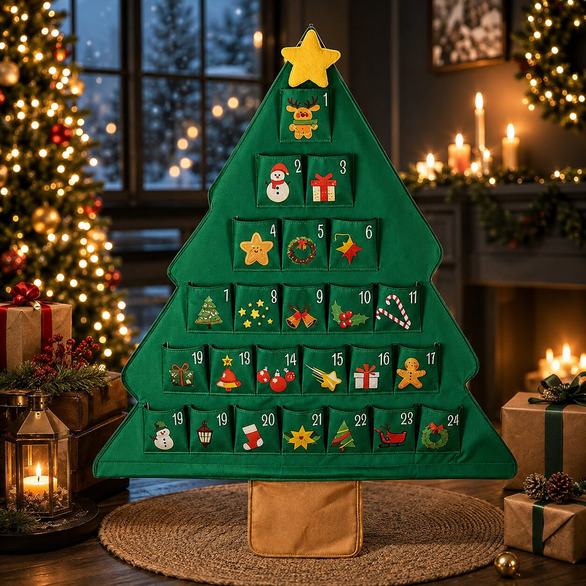 Refillable Christmas Tree Advent Calendar 24 Compartments Fabric Christmas Countdown Decoration Hanging Advent Calendar | Sansoti