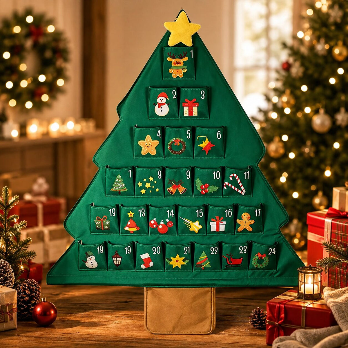 Refillable Christmas Tree Advent Calendar 24 Compartments Fabric Christmas Countdown Decoration Hanging Advent Calendar | Sansoti