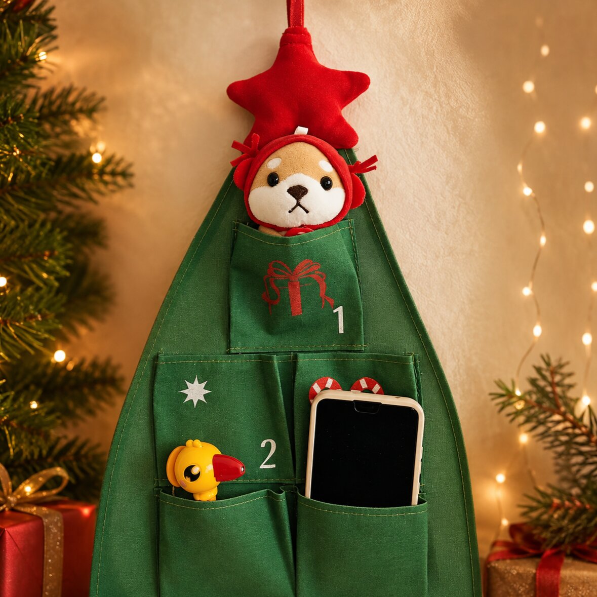 Refillable Christmas Tree Advent Calendar 24 Compartments Fabric Christmas Countdown Decoration Hanging Advent Calendar | Sansoti