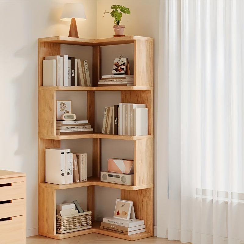 Houten Hoekrek Massief Hout – 162 cm Wandmontage Schuin Met Afgeronde Randen Voor Boeken en Decoratie | Sansoti