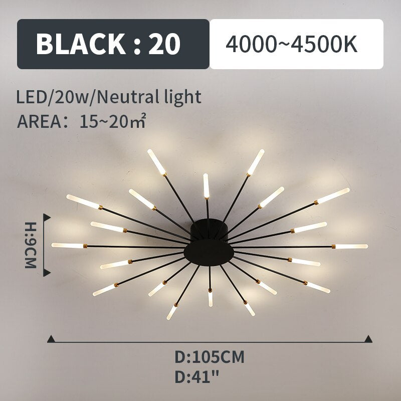 LED Flush-Mount Ceiling Light Firework Starburst Design Metal Acrylic Living Room Bedroom Black Gold Modern | Sansoti