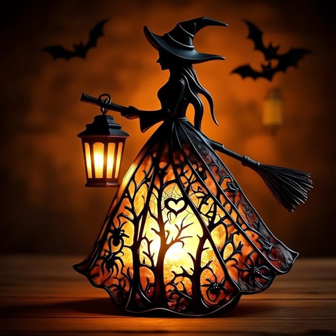 Halloween Decoratieve Lantaarn 30cm Gotisch LED Lamp Zwart Oranje Heksenlamp voor Feest Veranda Tafel Decoratie Mystieke Sfeer | Sansoti