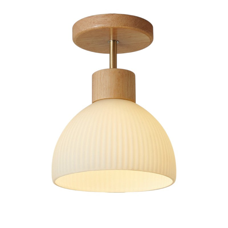 Plafonnier en bois en forme de cloche, Ø18cm, lumière blanc chaud, LED 3000K, design scandinave, salon, salle à manger, chambre | Sansoti
