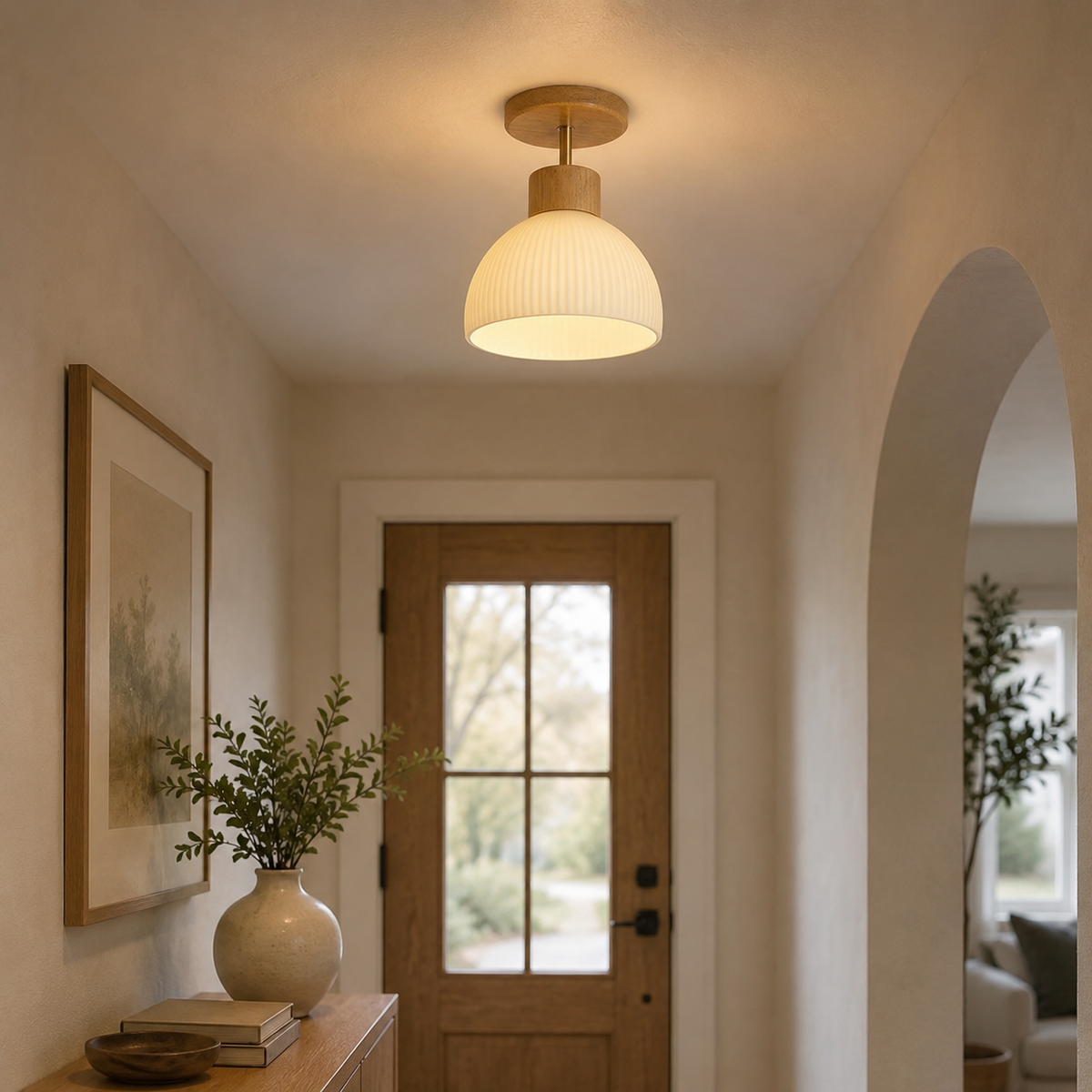 Plafonnier en bois en forme de cloche, Ø18cm, lumière blanc chaud, LED 3000K, design scandinave, salon, salle à manger, chambre | Sansoti