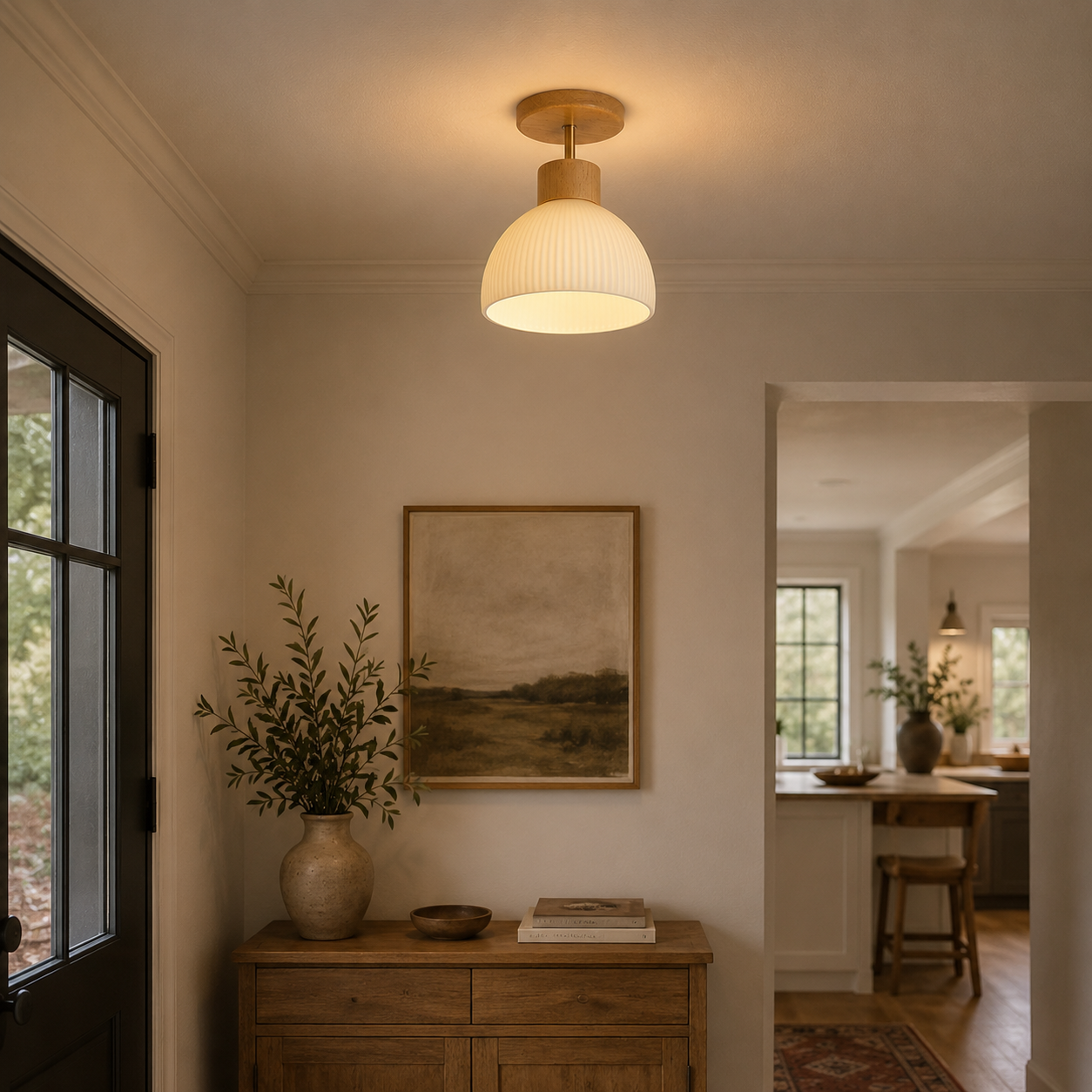 Plafonnier en bois en forme de cloche, Ø18cm, lumière blanc chaud, LED 3000K, design scandinave, salon, salle à manger, chambre | Sansoti