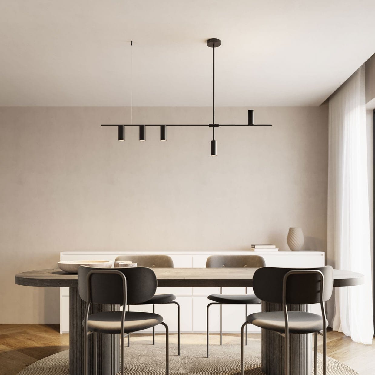 Hängeleuchte Aluminium Schwarz 122cm Asymmetrisches Design Modern | Restfield