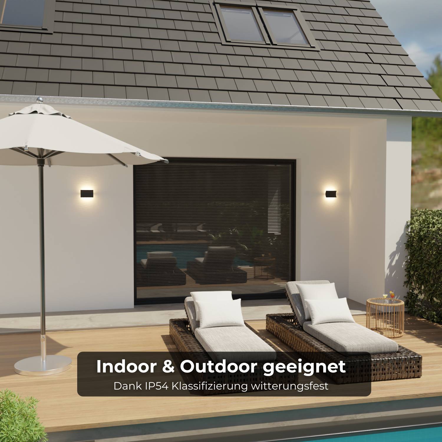 Elegante LED-Wandleuchte mit warmem, indirektem Licht für innen und geschützte Außenbereiche | Restfield