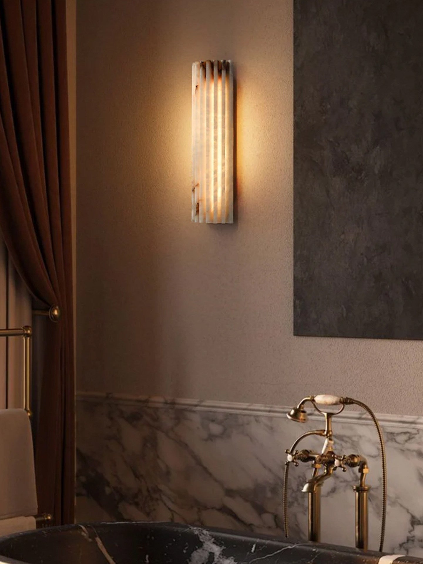 Alabaster Wandlamp Natuursteen – Geribbeld Design – Warm Licht – Scandinavische Stijl | Sansoti