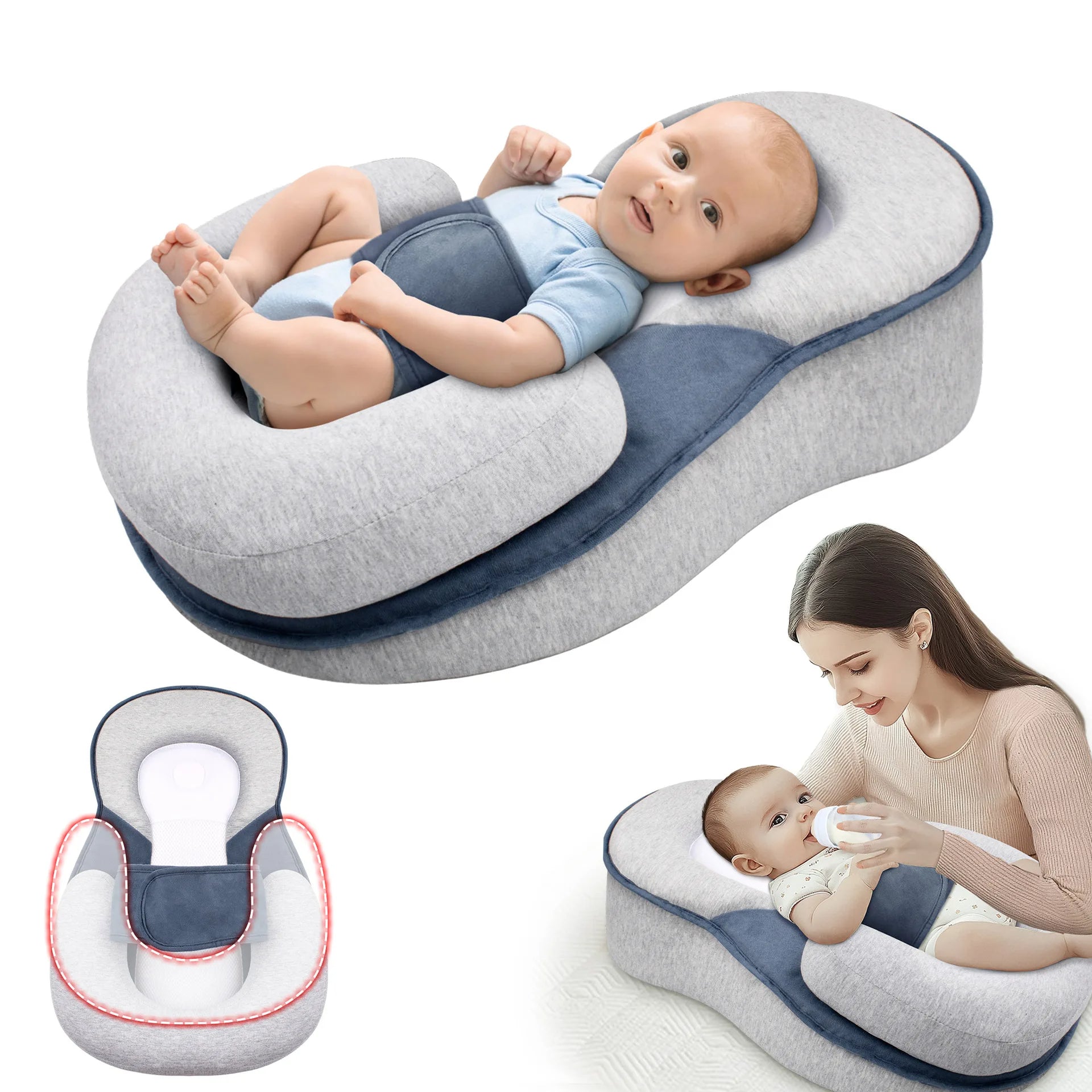 Verhoogd Babynestje met Anti-Reflux Ondersteuning 15° Incline Microparels Vulling Comfortabel Liggen Pasgeborenen | Sansoti