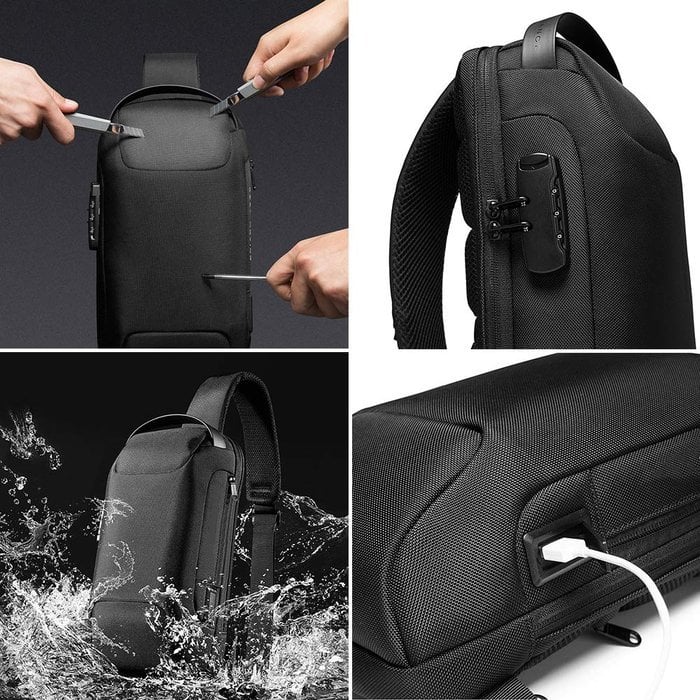 Sac bandoulière avec port de charge USB et serrure à combinaison, déperlant, pour les voyages, le travail et un usage quotidien | Sansoti