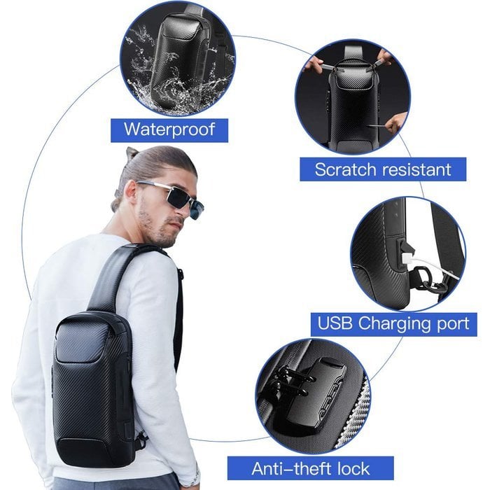 Sac bandoulière avec port de charge USB et serrure à combinaison, déperlant, pour les voyages, le travail et un usage quotidien | Sansoti