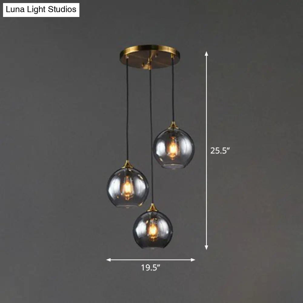Hängeleuchte Glas 3-flammig Kugel Antik-Messing-Oberfläche Küche Esszimmer Wohnzimmer Retro Modern Stilvolles Design | Sansoti
