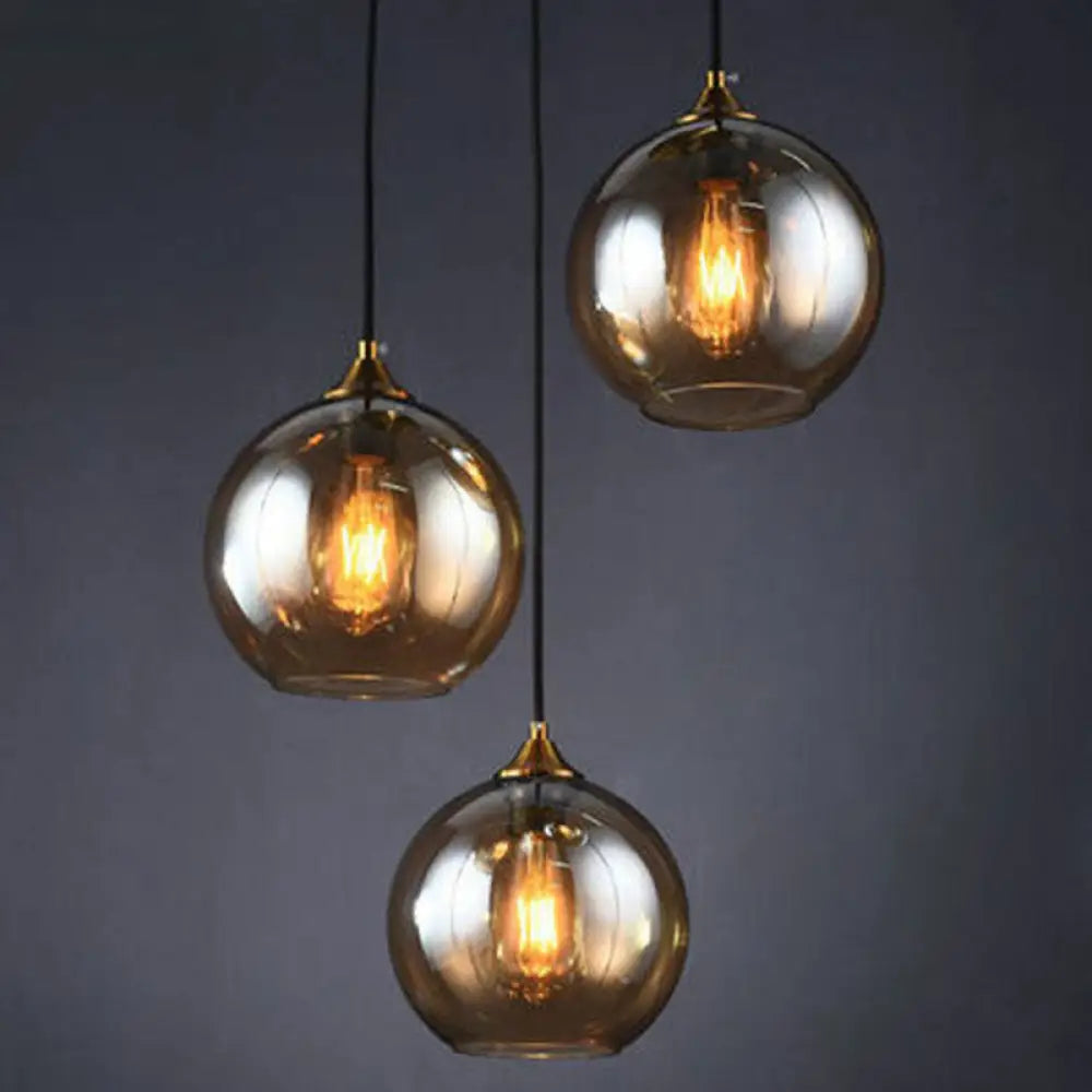 Hängeleuchte Glas 3-flammig Kugel Antik-Messing-Oberfläche Küche Esszimmer Wohnzimmer Retro Modern Stilvolles Design | Sansoti