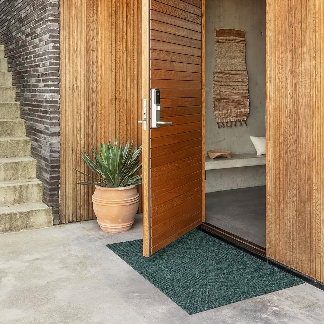 Antislip Deurmat Binnen & Buiten Groen Grijs Khaki Vuilvangmat Slijtvast Design Entree Hal Voordeur Inkom | Sansoti