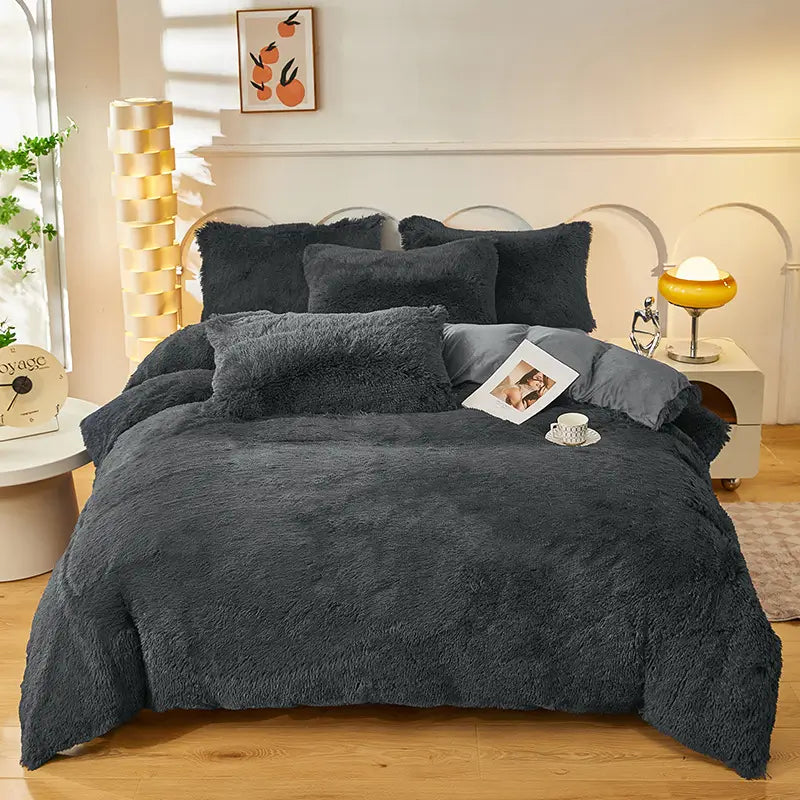 Fluffy Fleece Bedding Set – Teddy 3-piece or 4-piece – Duvet Cover Sheet Pillowcases Single | Sansoti