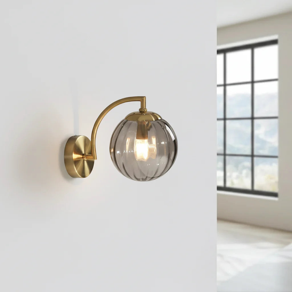 Wandlamp Bol Getint Glas Goud Metaal E14 Woonkamer Slaapkamer Hal Retro Modern | Sansoti