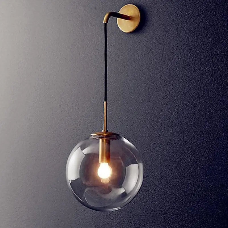 Wandlamp Bol Glas Aluminium E27 5W Industrieel Goud Zwart Woonkamer Slaapkamer Hal | Sansoti