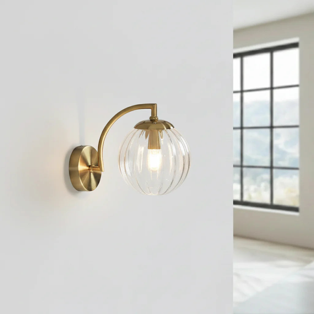 Wandlamp Bol Getint Glas Goud Metaal E14 Woonkamer Slaapkamer Hal Retro Modern | Sansoti