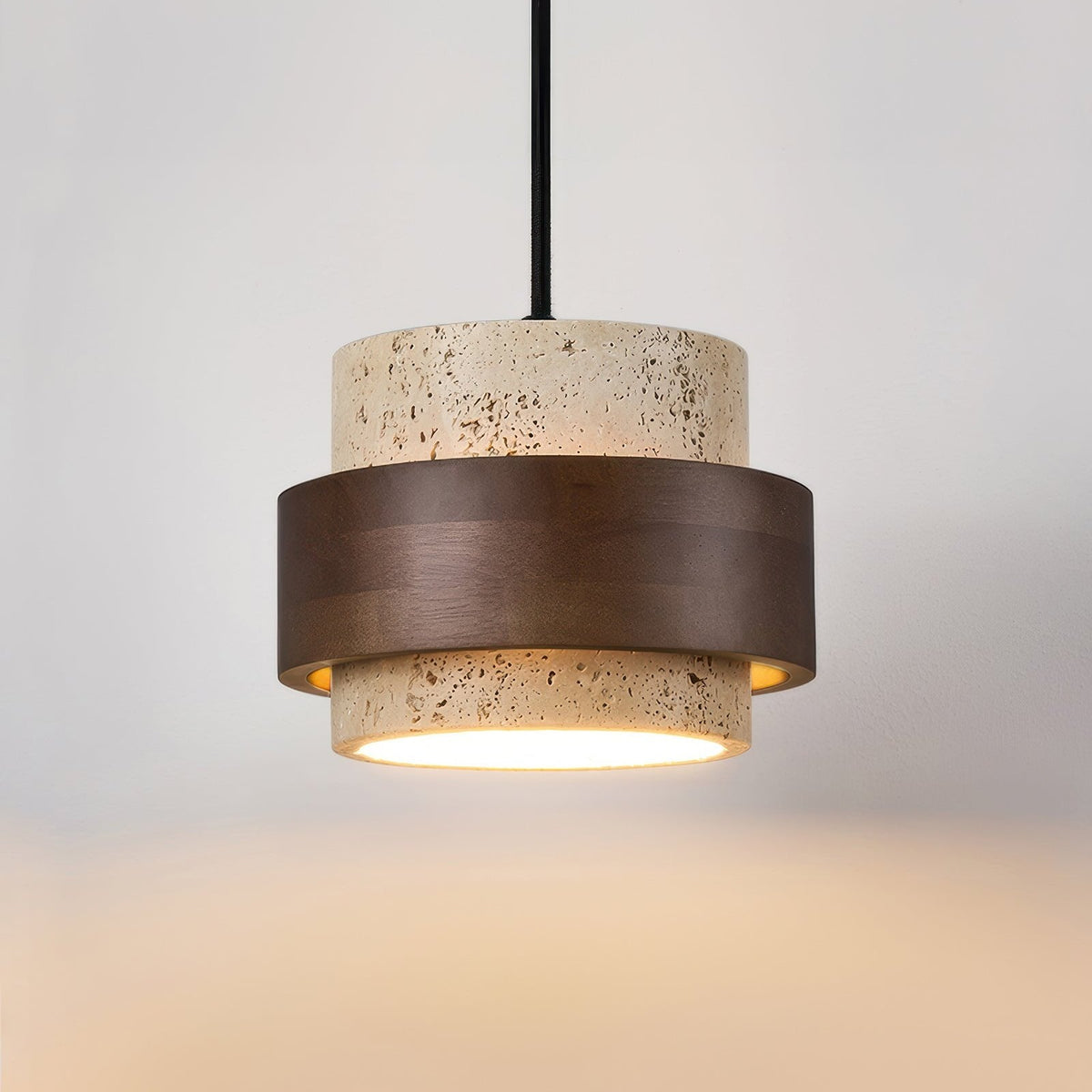 Lampa wisząca z kamienia naturalnego i drewna, styl wabi-sabi, regulowana, do jadalni, baru i kuchni, oświetlenie z 1, 2, 3 lub 4 reflektorami LED | Sansoti