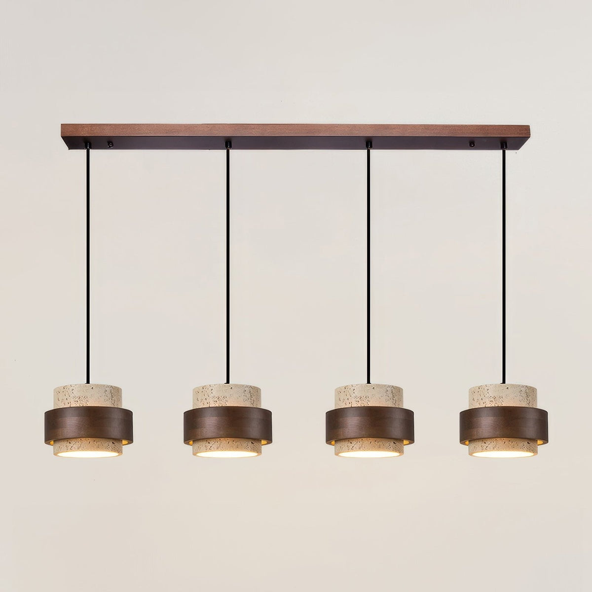 Lampa wisząca z kamienia naturalnego i drewna, styl wabi-sabi, regulowana, do jadalni, baru i kuchni, oświetlenie z 1, 2, 3 lub 4 reflektorami LED | Sansoti