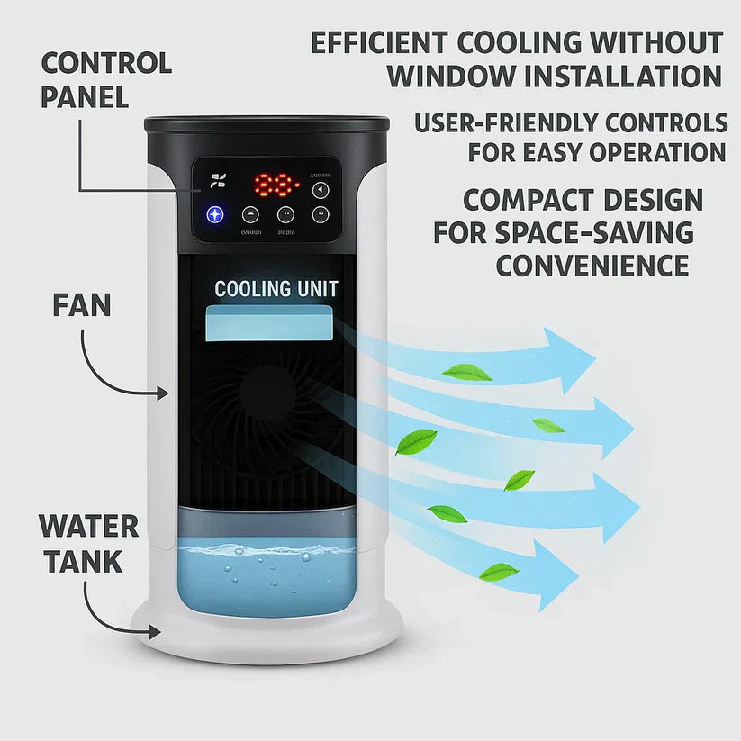 Mobile Air Cooler with Nebulizer | Frameless Evaporative Cooler for Home and Office | 300ml Water Tank | Whisper Quiet <23dB | Energy Efficient 18W | Sansoti