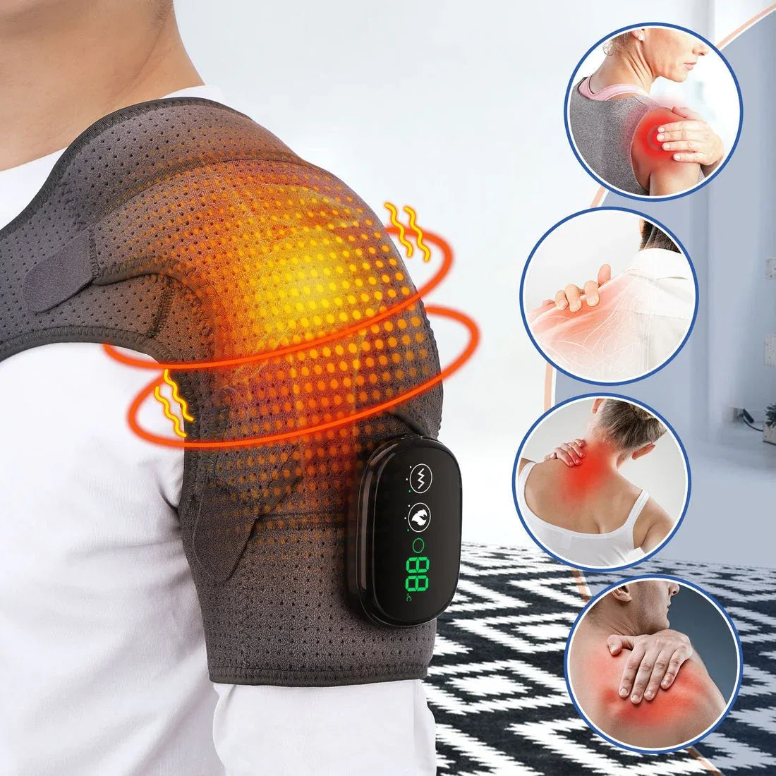 Verwarmde Schouderbandage met Vibratiemassage en Instelbare Warmtezones voor Pijnverlichting en Spierontspanning | Sansoti