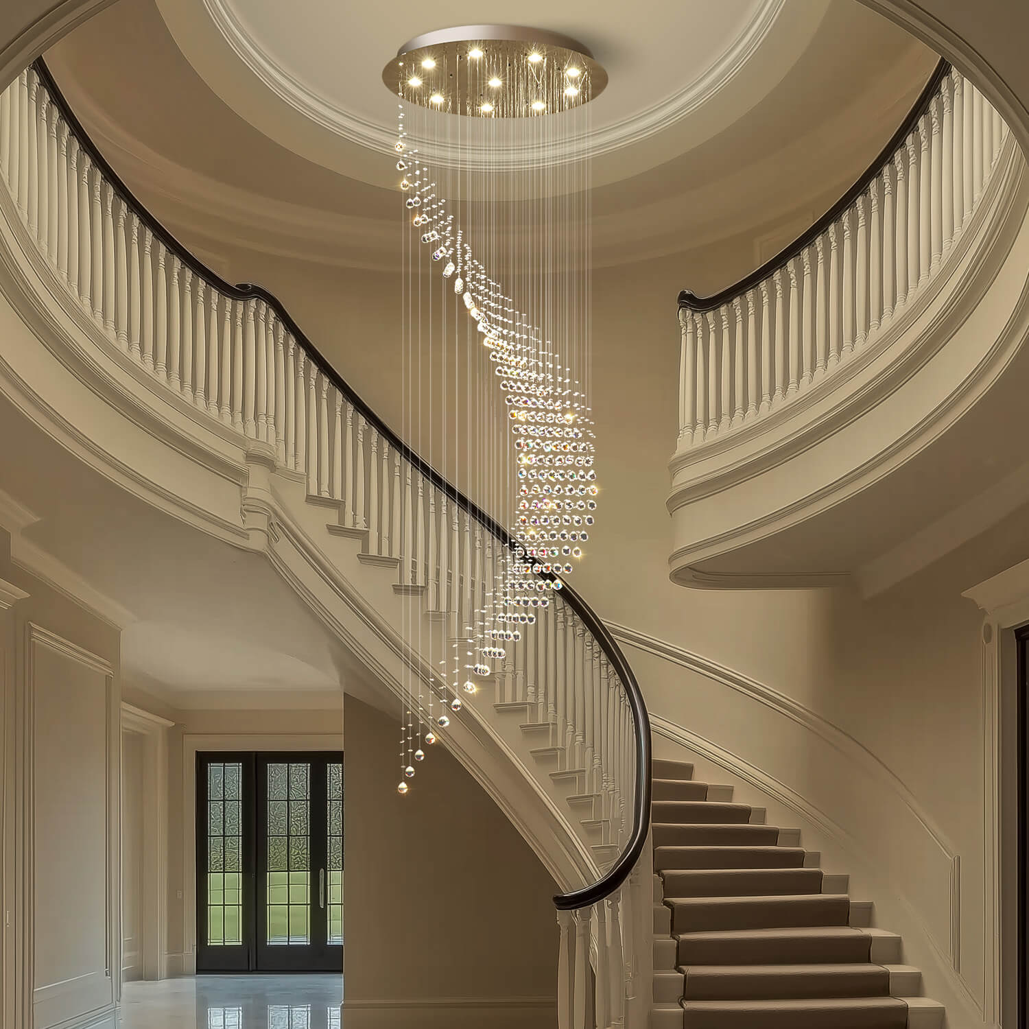 Kristall Kronleuchter Regentropfen Spirale K9 Kristall Chrom GU10 Treppenhaus Eingangshalle Luxus | Restfield