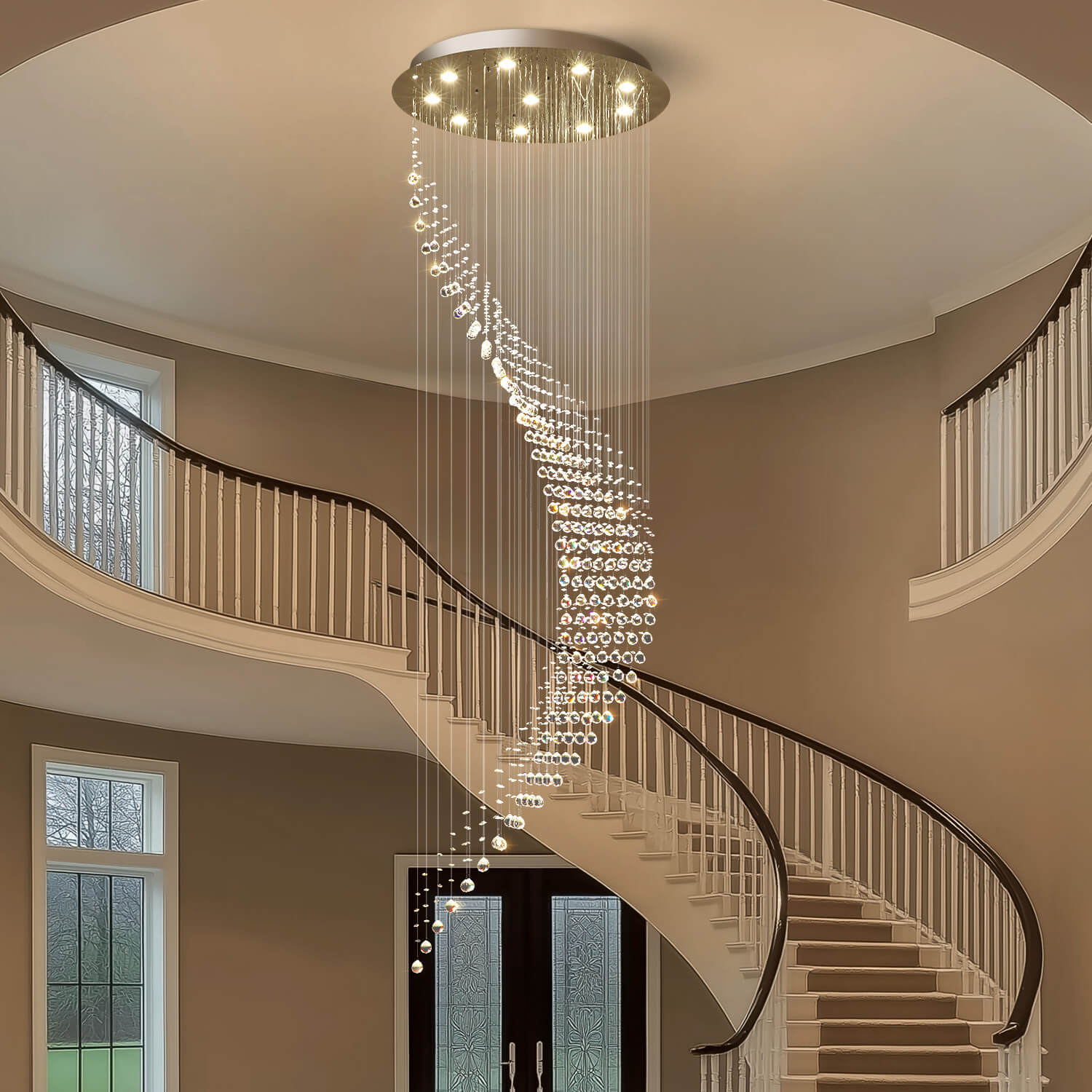 Kristall Kronleuchter Regentropfen Spirale K9 Kristall Chrom GU10 Treppenhaus Eingangshalle Luxus | Restfield