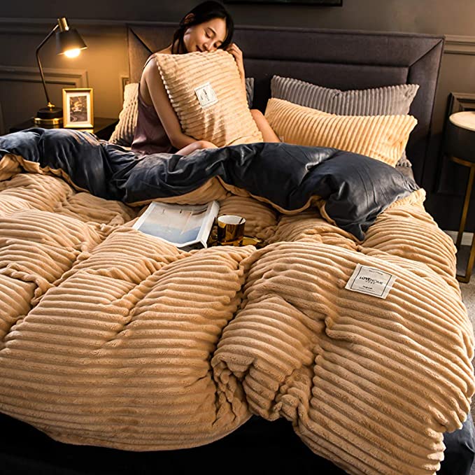 Fleece Dekbedovertrek Hoogwaardig Fleece Groen Ribpatroon Bed Slaapkamer Winter Warm Dekbedovertrekset Zacht Beddengoed | Sansoti