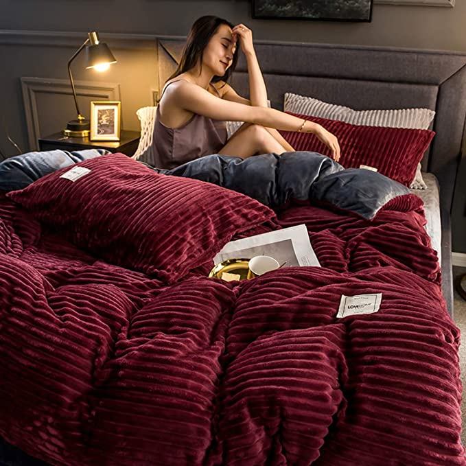 Fleece Dekbedovertrek Hoogwaardig Fleece Groen Ribpatroon Bed Slaapkamer Winter Warm Dekbedovertrekset Zacht Beddengoed | Sansoti