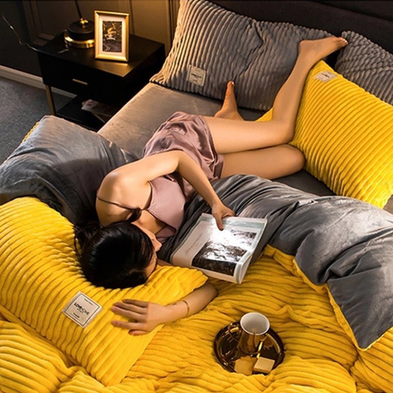 Fleece Dekbedovertrek Hoogwaardig Fleece Groen Ribpatroon Bed Slaapkamer Winter Warm Dekbedovertrekset Zacht Beddengoed | Sansoti
