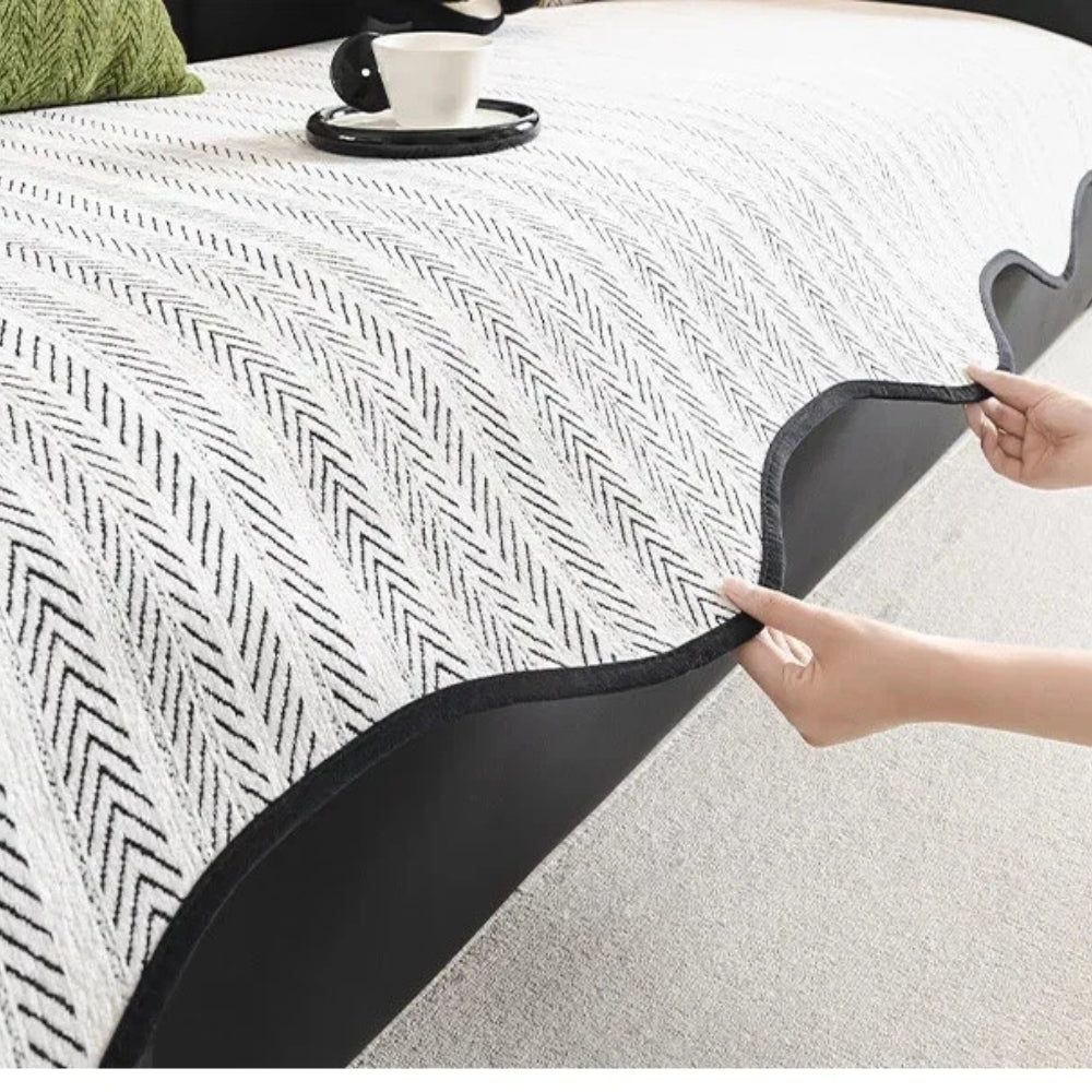Herringbone Sofa Cover with Wavy Edge Herringbone Microfiber Furniture Protector Sofa Decor Sofa Slipcover Living Room | Sansoti