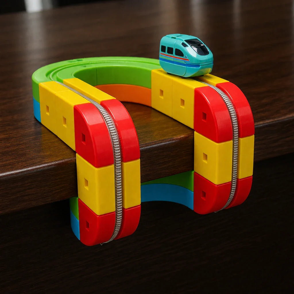 3D Modulair Gemotoriseerd Treinbaanset voor Kinderen – Creatief Bouwspeelgoed met Verticale Lussen en Actie | Sansoti