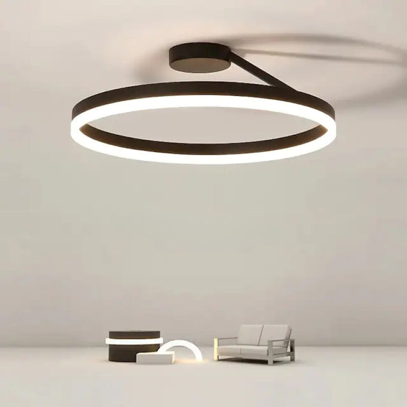 Deckenleuchte LED Ring Metall Acryl Schwarz Weiß Dimmbar Wohnzimmer Schlafzimmer 50cm | Restfield