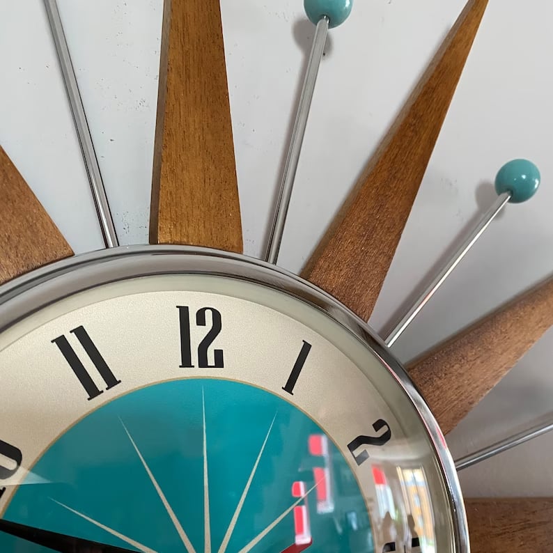 Handmade Wall Clock 40x40 cm Retro Living Room Silent Movement Radiating Design Decorative Battery-Powered Modern | Sansoti