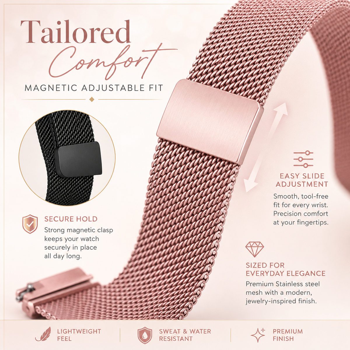 Milanese Mesh Watch Band Stainless Steel Quick-Release Adjustable Wristband Smartwatch Accessory Stylish | Sansoti