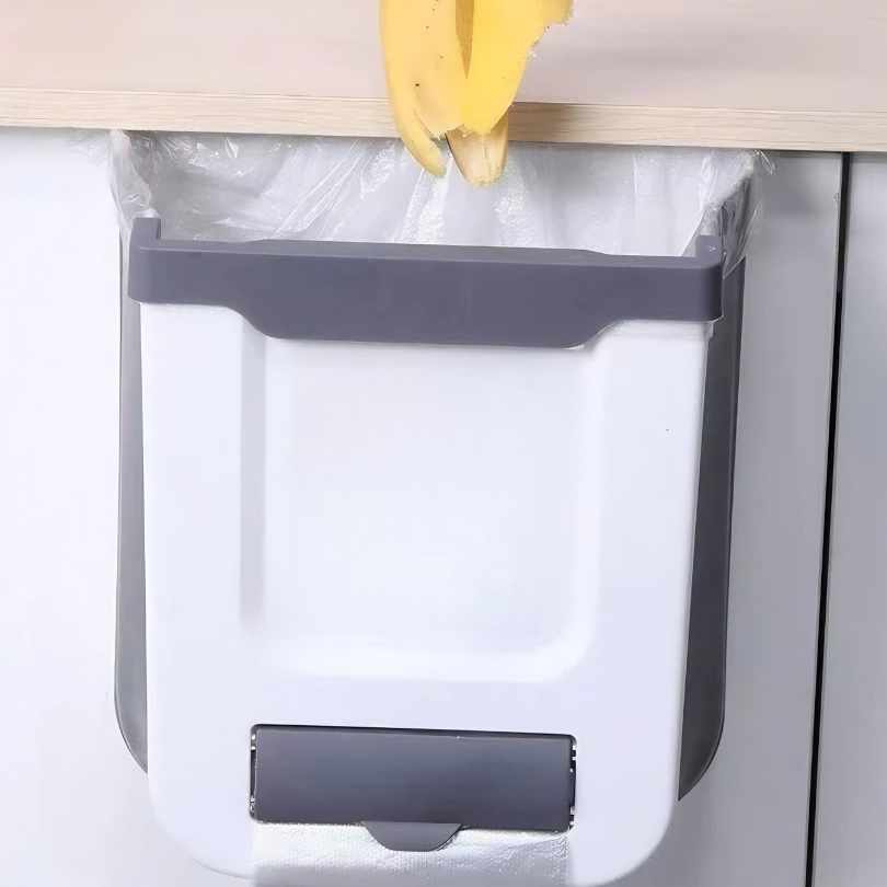 Foldable Waste Bin Holder for Kitchen Cabinet Door Waste Bin White Brown Space-Saving Kitchen Organization | Sansoti